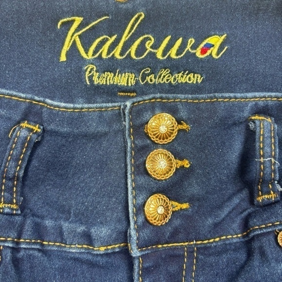 Kalowa Jeans Womens 9 Capri Dark Wash Exposed Button Fly Streetwear Party Club - Picture 2 of 5